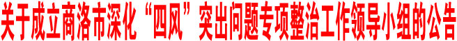 關(guān)于成立商洛市深化“四風(fēng)”突出問(wèn)題專項(xiàng)整治工作領(lǐng)導(dǎo)小組的公告